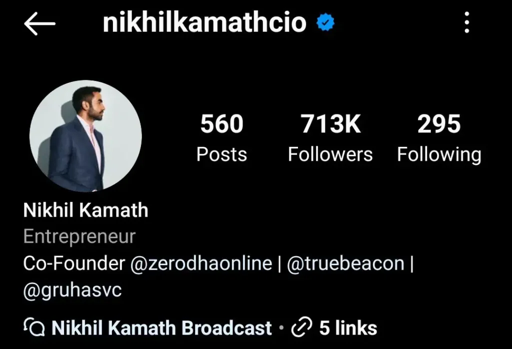 Nikhil Kamath Instagram handle