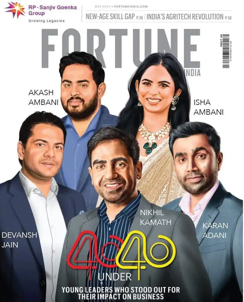 Nikhil Kamath along with some other entrepreneur on the cover of fortune India magazine.