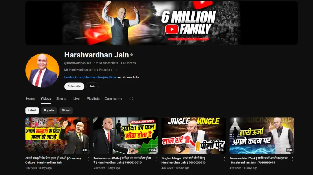 Harshvardhan Jain YouTube channel screenshot