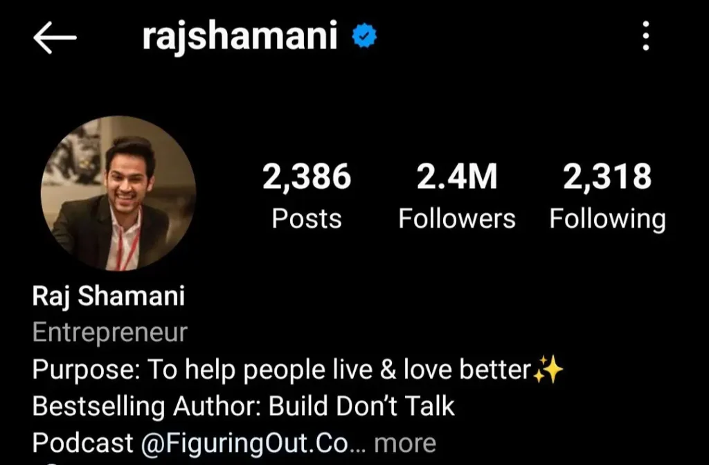 Instagram handle of Raj Shamani