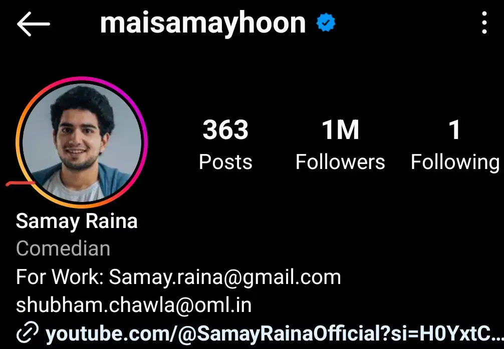 Samay Raina Instagram overview