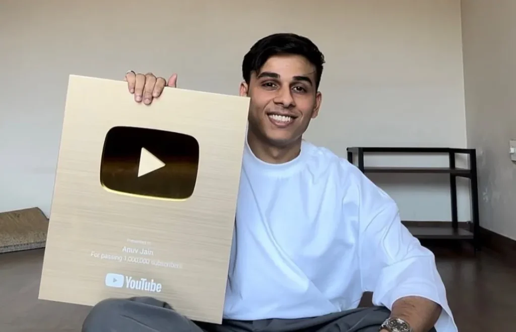 Anuv Jain showing his YouTube Golden Button